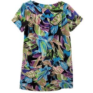 70s Vintage Blue‎ Purple Tropical Floral Kaftan Moo Moo House Dress Retro